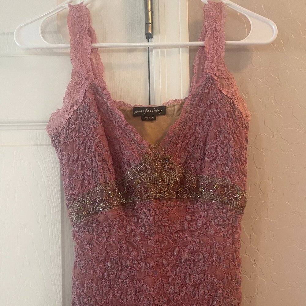 Vintage Rare Y2K Ann Ferriday Beaded Sequin Lace Pink Fairy Top Cami OS - Picture 2 of 5